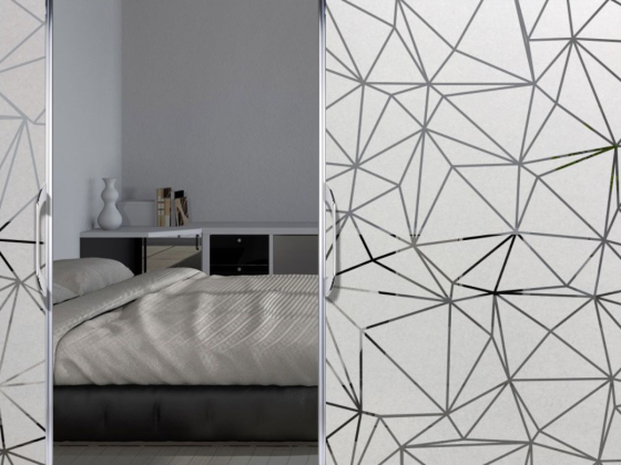 Preview: Glastür Milchglasfolie Polygonnetz auf Schiebetür