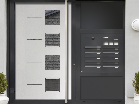 Preview: Glastür Milchglasfolie Quadratdesign auf Haustür