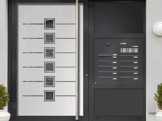 Preview: Glastür Milchglasfolie Quadratmuster auf Haustür