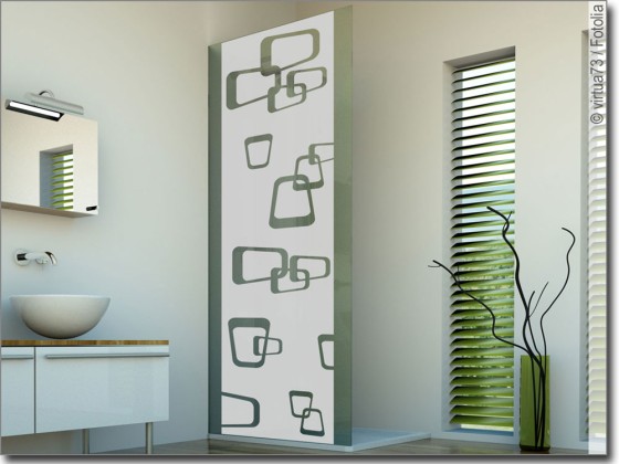 Preview: Glastür Milchglasfolie Retrodekor auf Duschwand