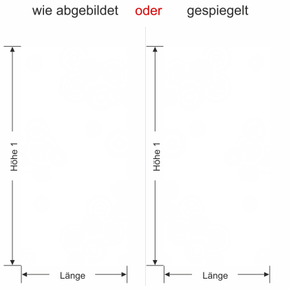 Preview: Glastür Milchglasfolie Retrokreise - Ansicht Ausrichtung mit Farbauswahl