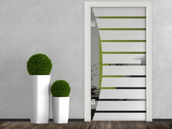 Glastür Milchglasfolie Streifenbogen