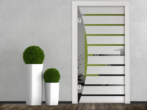 Glastür Milchglasfolie Streifenbogen