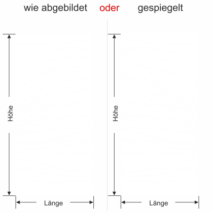 Preview: Glastür Milchglasfolie Streifenmuster - Ansicht Farbauswahl und Ausrichtung