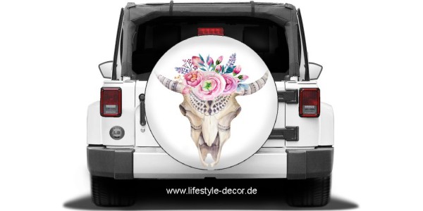 Preview: Autoaufkleber Floraler Tierschädelknochen auf Radabdeckung Jeep
