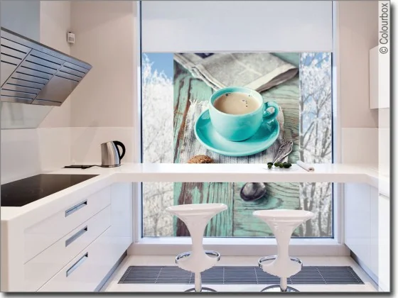 Selbstklebende Fensterfolie mit Kaffepause