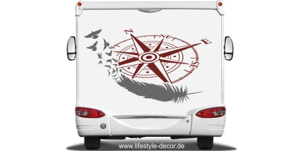 Preview: Autoaufkleber Windrose mit Feder