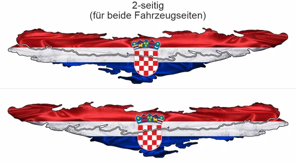 Autoaufkleber Kroatische Flagge - Ansicht zweiseitig für beide Fahrzeugseiten