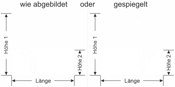 Milchglas Sichtschutzfolie Bambuspflanze - Ansicht Ausrichtung mit Farbauswahl und Anleitung zur Größenberechnung - Vorschlag 1