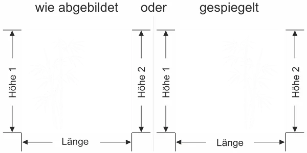 Milchglas Sichtschutzfolie Bambuspflanze - Ansicht Ausrichtung mit Farbauswahl und Anleitung zur Größenberechnung - Vorschlag 2