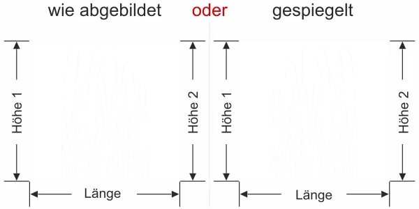 Milchglas Sichtschutzfolie Wiesengräser - Ansicht Ausrichtung mit Farbauswahl und Anleitung zur Größenberechnung - Vorschlag 2
