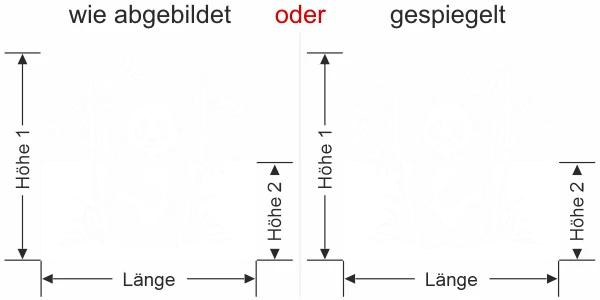 Milchglasfolie Bambus mit Pandabär - Ansicht Ausrichtung mit Farbauswahl und Anleitung zur Größenberechnung - Vorschlag 1