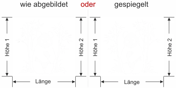 Milchglasfolie Bambus mit Pandabär - Ansicht Ausrichtung mit Farbauswahl und Anleitung zur Größenberechnung - Vorschlag 2