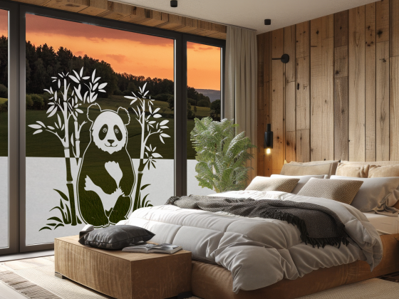 Preview: Milchglasfolie Bambus mit Pandabär