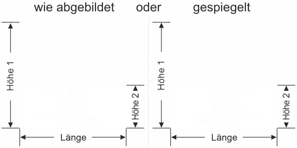 Milchglasfolie Bambus und Vögel am Seeufer - Ansicht Ausrichtung mit Farbauswahl und Anleitung zur Größenberechnung - Vorschlag 1