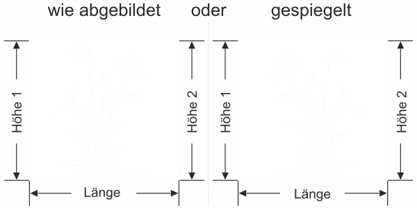 Milchglasfolie Bambus und Vögel am Seeufer - Ansicht Ausrichtung mit Farbauswahl und Anleitung zur Größenberechnung - Vorschlag 2