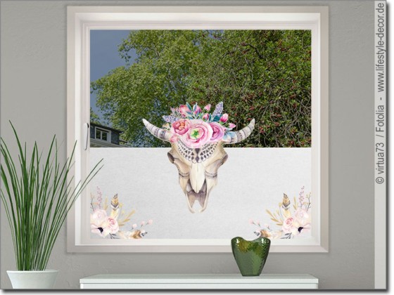 Preview: Bedruckte Milchglasfolie Blumenschädel