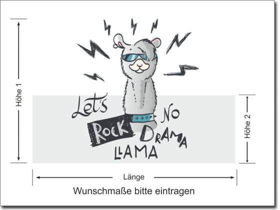 Preview: Bedruckte Milchglasfolie Let´s Rock LAMA No DRAMA Preview: Bedruckte Milchglasfolie Let´s Rock LAMA No DRAMA