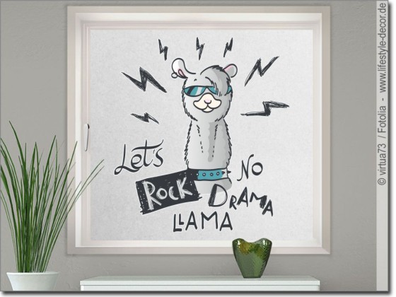 Preview: Bedruckte Milchglasfolie Let´s Rock LAMA No DRAMA Preview: Bedruckte Milchglasfolie Let´s Rock LAMA No DRAMA
