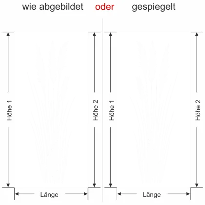 Milchglasfolie Elegante Grashalme - Ansicht Ausrichtung mit Farbauswahl und Anleitung zur Größenberechnung - Vorschlag 2