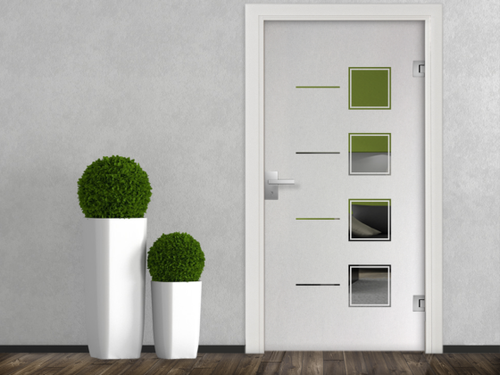 Preview: Milchglasfolie Gewerbe Quadratdesign auf Glastür