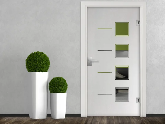 Milchglasfolie Gewerbe Quadratdesign auf Glastür