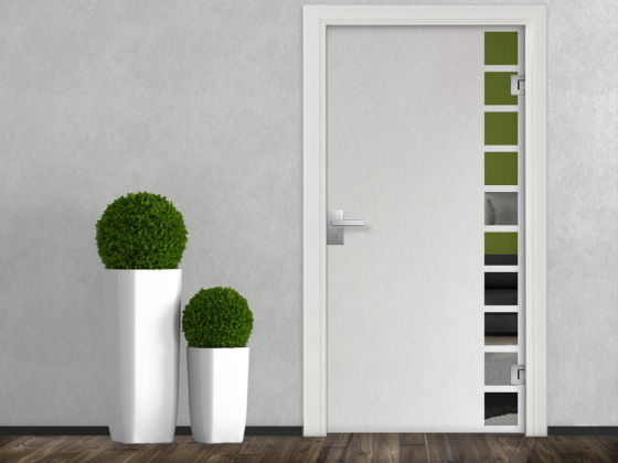 Preview: Milchglasfolie Gewerbe Vierecke auf Glastür