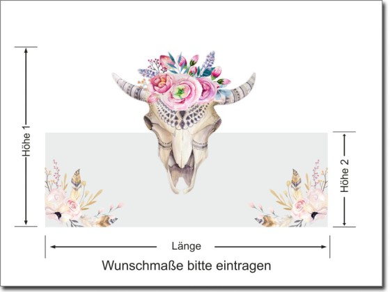 Preview: Bedruckte Milchglasfolie Blumenschädel