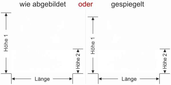 Milchglasfolie Ufergräser und Störche - Ansicht Ausrichtung mit Farbauswahl und Anleitung zur Größenberechnung - Vorschlag 1