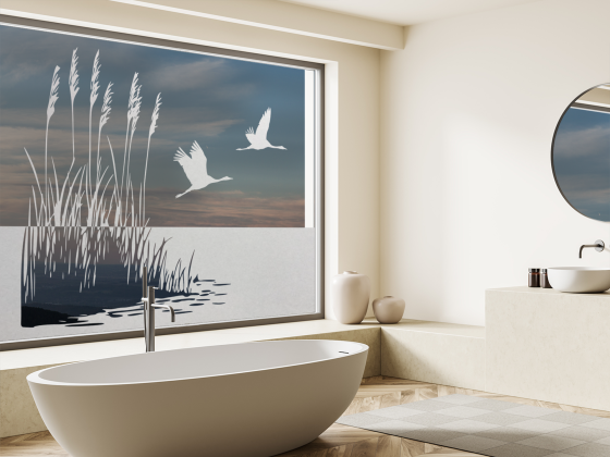 Preview: Milchglasfolie Ufergräser und Störche