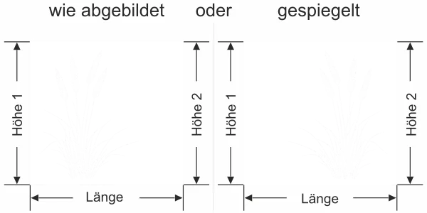 Milchglasfolie Ziergras - Ansicht Ausrichtung mit Farbauswahl und Anleitung zur Größenberechnung - Vorschlag 2