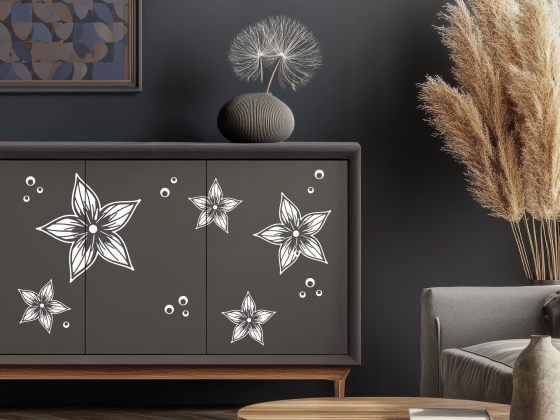 Preview: Aufkleber Set für Möbel Blumen - Frei platzierbare Elemente und Farbauswahl