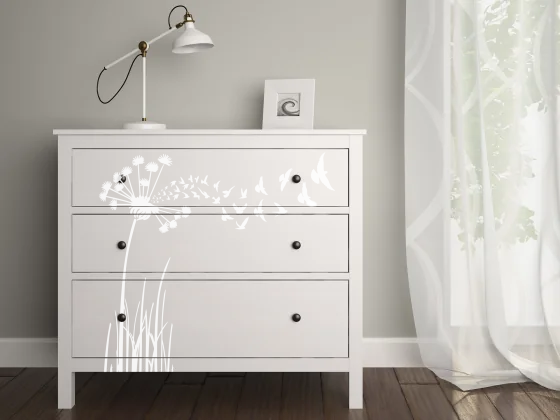 Möbeltattoo mit Löwenzahn - Ansicht Ausrichtung und Farbauswahl