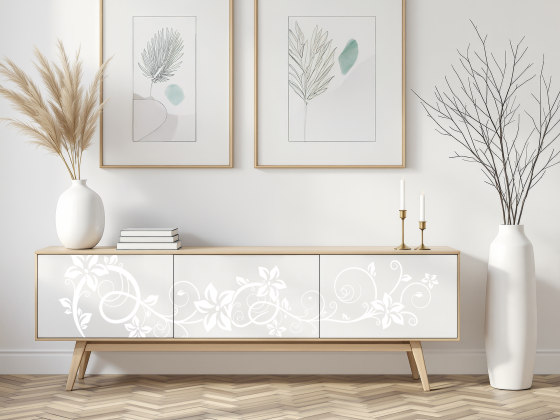 Preview: Möbeltattoo mit stilvoller Rankenpracht - Ansicht Ausrichtung und Farbauswahl