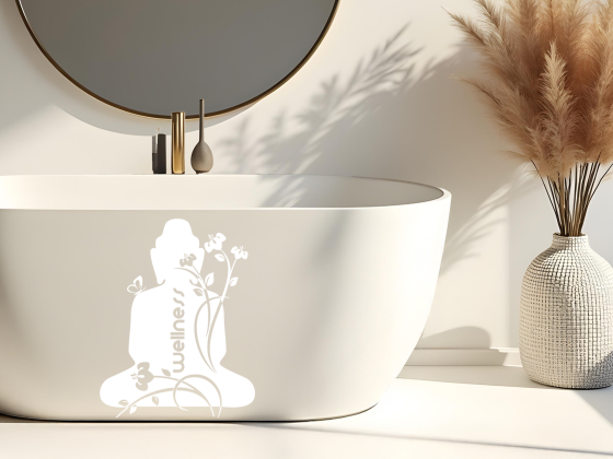 Preview: Möbeltattoo mit Wellness Buddha Motiv - Ansicht Ausrichtung mit Farbauswahl Vorschlag 1