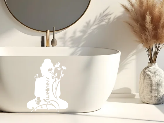 Möbeltattoo mit Wellness Buddha Motiv - Ansicht Ausrichtung mit Farbauswahl Vorschlag 1