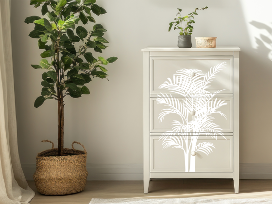 Preview: Möbelaufkleber Palmwedel - Ansicht Ausrichtung und Farbauswahl