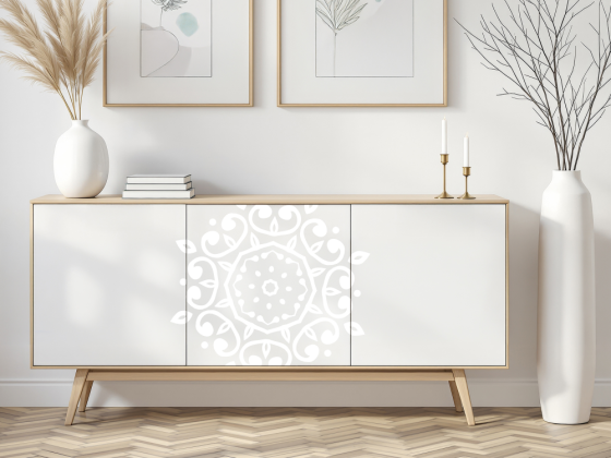 Preview: Möbeltattoo Mandalamotiv auf Sideboard