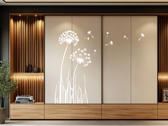 Preview: Möbeltattoo mit toller Pusteblume - Ansicht Ausrichtung und Farbauswahl