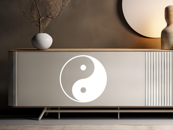Preview: Möbeltattoo mit Yin und Yang Motiv - Ansicht Ausrichtung mit Farbauswahl