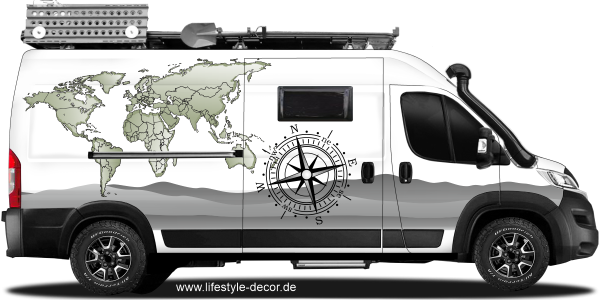 Reisemobildekor Weltkarte mit Kompassrose