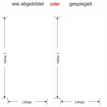 Blickdichte Glasdekorfolie mit dekorativen Ecken - Ansicht Ausrichtung und Farbauswahl