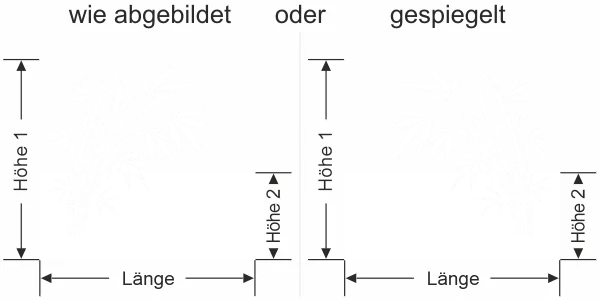 Sichtschutz Milchglasfolie Bambus im Wind - Ansicht Ausrichtung mit Farbauswahl und Anleitung zur Größenberechnung - Vorschlag 1