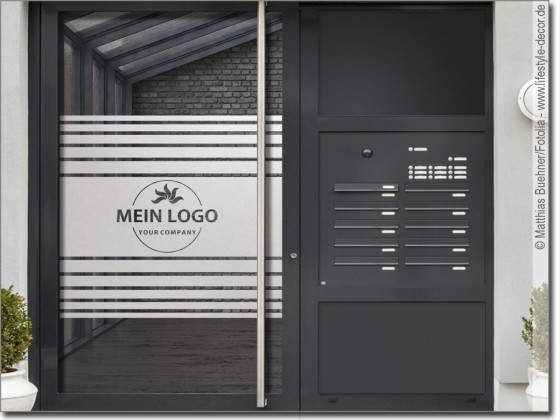 Preview: Sichtschutz mit Streifen und Firmenlogo Preview: Sichtschutz mit Streifen und Firmenlogo