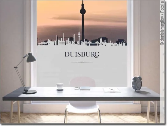 Blickdichte Fensterfolie mit der Skyline von Duisburg