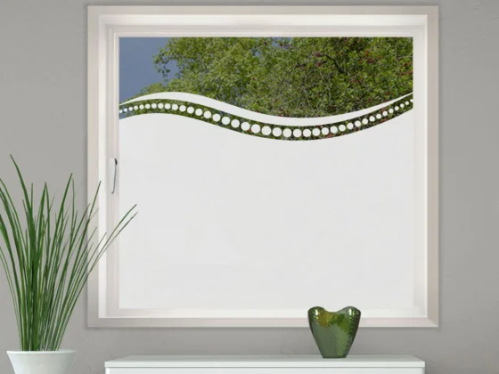 Selbstklebende Glasfolie als Sichtschutz mit moderner Welle und Kreisen
