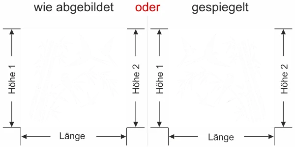 Sichtschutzfolie Bambusrohr mit Vögeln - Ansicht Ausrichtung mit Farbauswahl und Anleitung zur Größenberechnung - Vorschlag 2