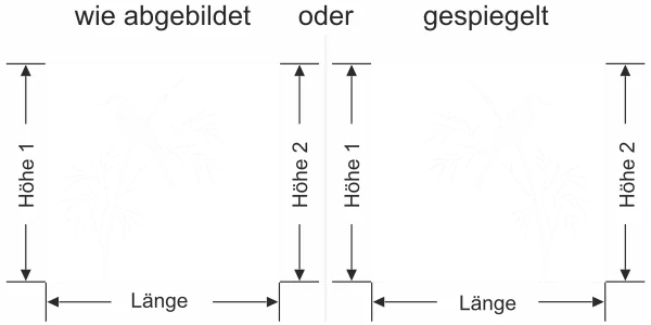 Sichtschutzfolie Bambuszweig mit Vogel - Ansicht Ausrichtung mit Farbauswahl und Anleitung zur Größenberechnung - Vorschlag 2