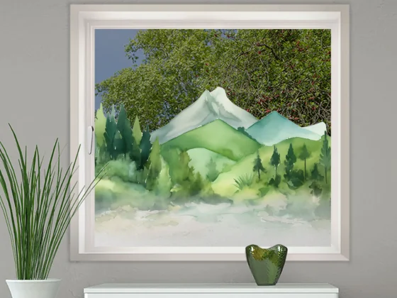 Sichtschutzfolie Bergwelt auf Fenster