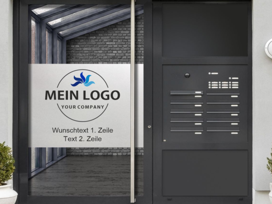 Preview: Sichtschutzfolie Firmenlogo gedruckt mit Wunschtext
